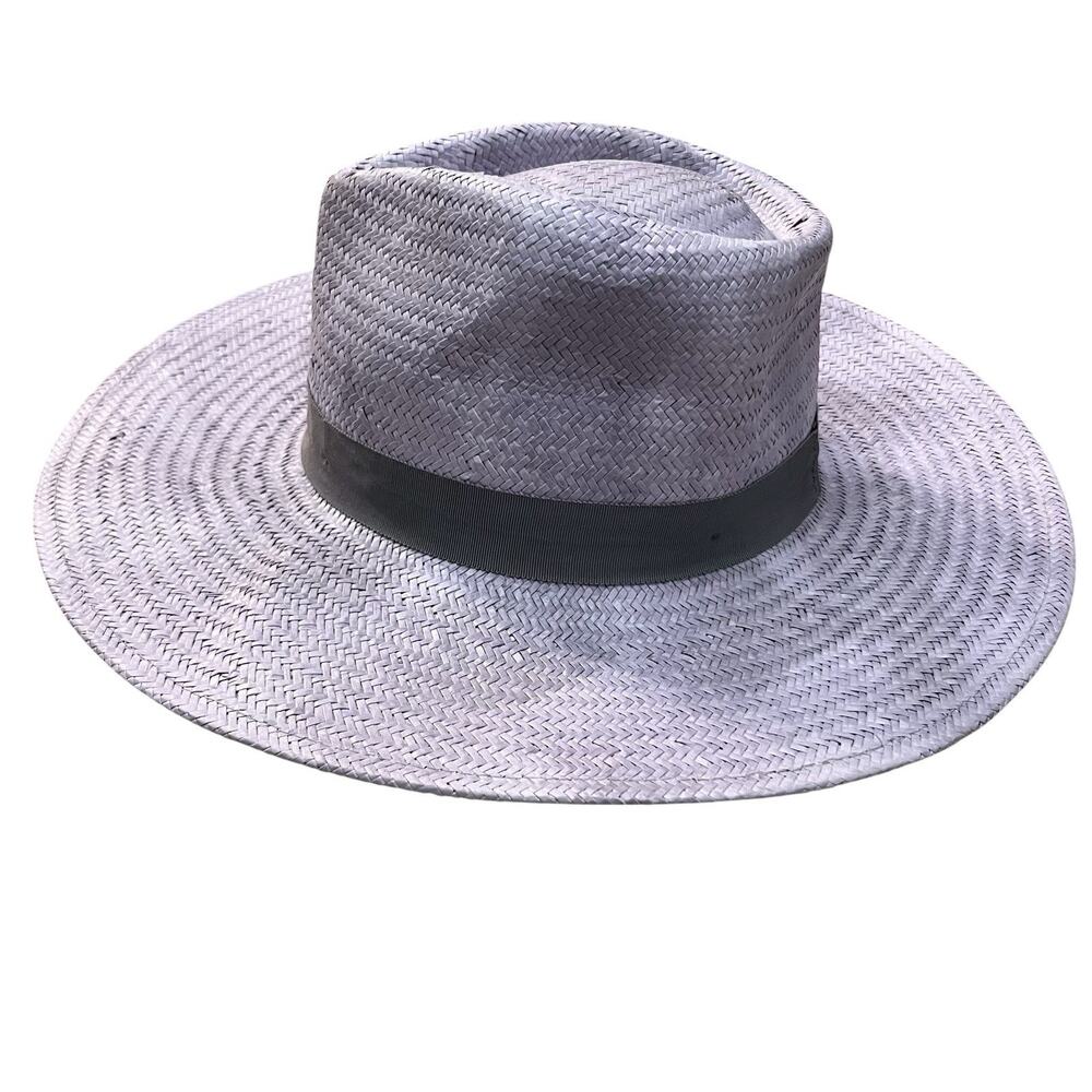 Anthropologie Wide Brim Straw Hat One Size Rancher Fedora Purple Boho Vacation